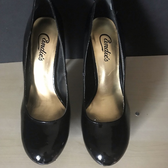 Candies Glossy Black platform pumps w/3” stiletto - Picture 2 of 6